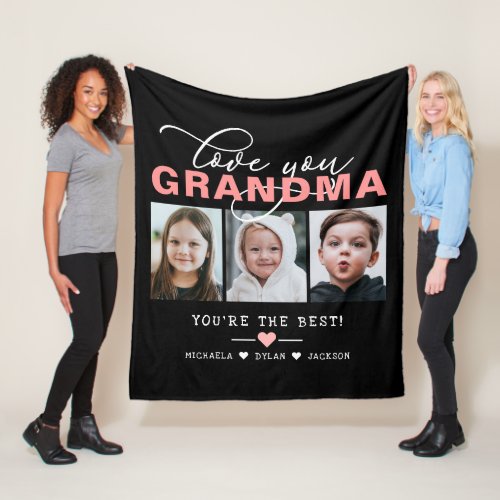 Love You GrandmaNanaOther 3 Photo Custom Text Fl Fleece Blanket