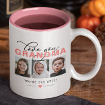 Love You Grandma/Nana/Other 3 Photo Custom Text Two-Tone Coffee Mug<br><div class="desc">Add 3 photos and custom text to this modern mug for grandmothers,  featuring the words,  'Love you (Grandma/Nana/Nan/Granny/Other)' and 'You're the best!' (or other text). If you need any help customizing this,  please message me using the button below and I'll be happy to help.</div>