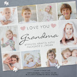 Love You Grandma or Nickname 10 Photo Collage Jigsaw Puzzle<br><div class="desc">Create your own personalized photo puzzle for Grandma featuring an easy-to-upload photo collage template with 10 pictures of her grandkids and family with the editable title LOVE YOU GRANDMA (change to her nickname like Nana or Gigi) in a trendy modern handwritten script accented with hearts with her grandchildren's names or...</div>