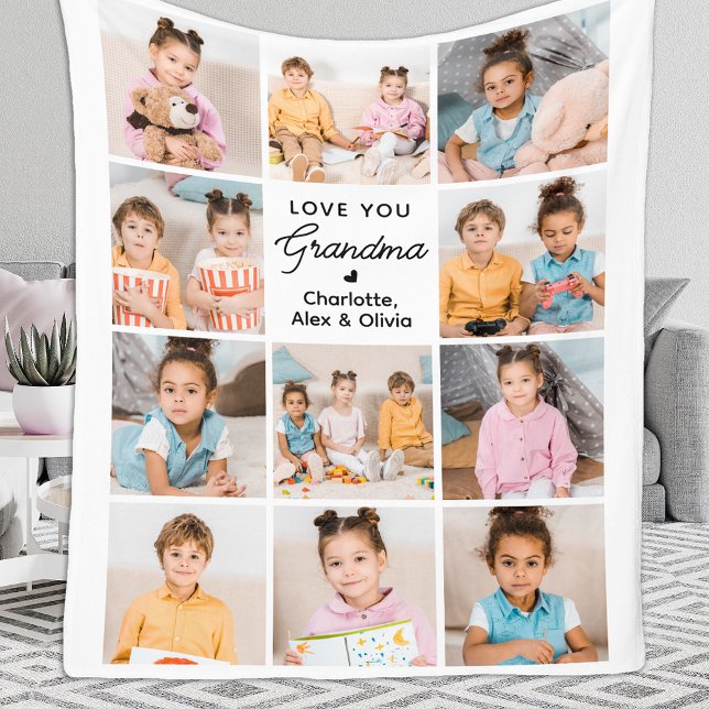 Love You Grandma Personalized 11 Photo Grandparent Fleece Blanket (Creator Uploaded)
