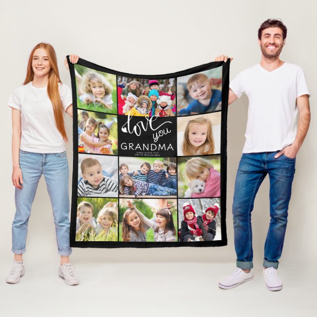 Love You Grandma Photo Collage 11 Pictures Custom Fleece Blanket (In Situ)