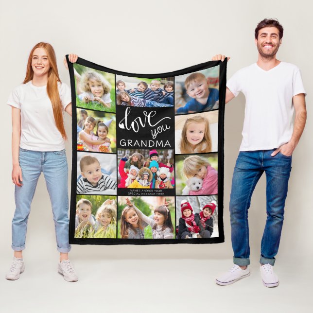 Love You Grandma Photo Collage 11 Pictures Custom Fleece Blanket (In Situ)