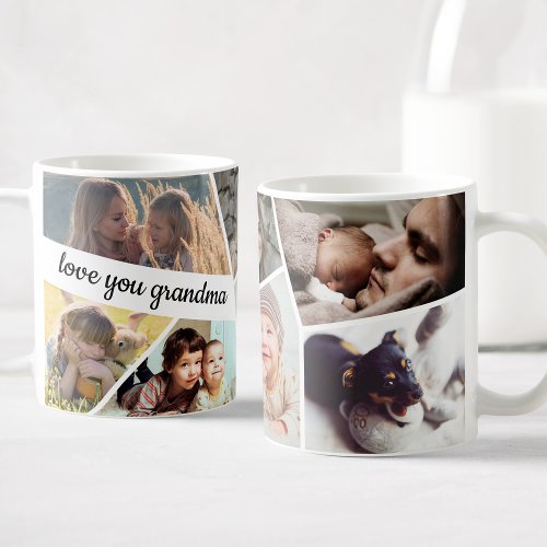 Love You Grandma Photo Collage Handwritten Text Coffee Mug