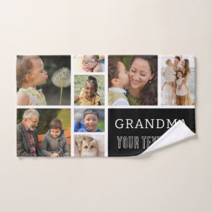 Love You Grandma Photo Collage Handwritten Text Hand Towel