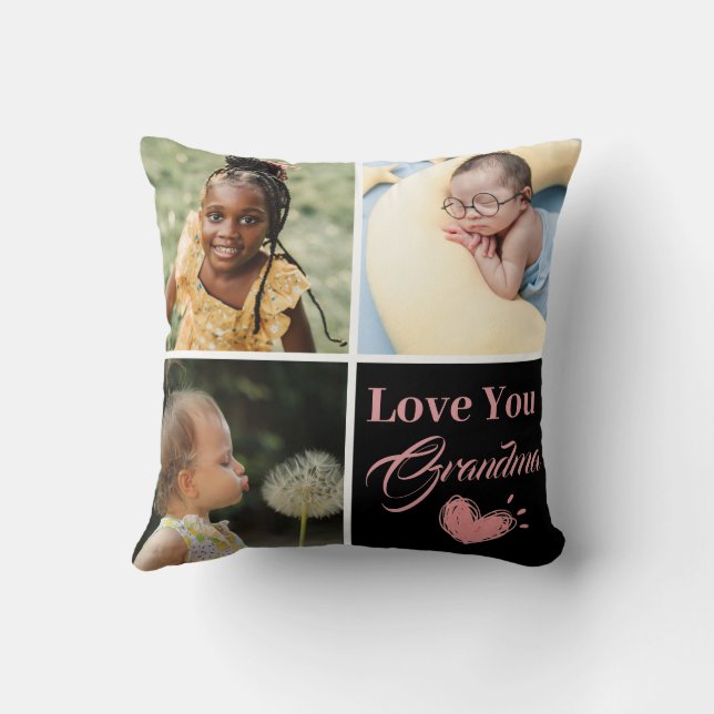 Love You Grandma | Photo Collage Handwritten Text  Throw Pillow (Back)