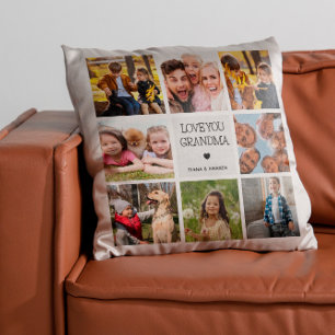 Love You Grandma Photo Collage Handwritten Text Throw Pillow
