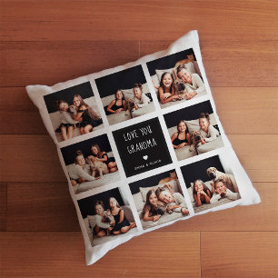 Love You Grandma Photo Collage Handwritten Text Throw Pillow