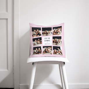 Love You Grandma   Photo Collage Handwritten Text Throw Pillow