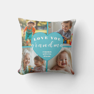 Love You Grandma Photo Collage Heart Throw Pillow