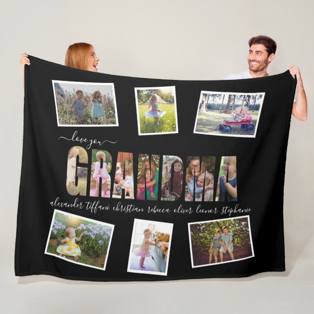 Love You Grandma Photo Collage Letters Fleece Blanket (In Situ)