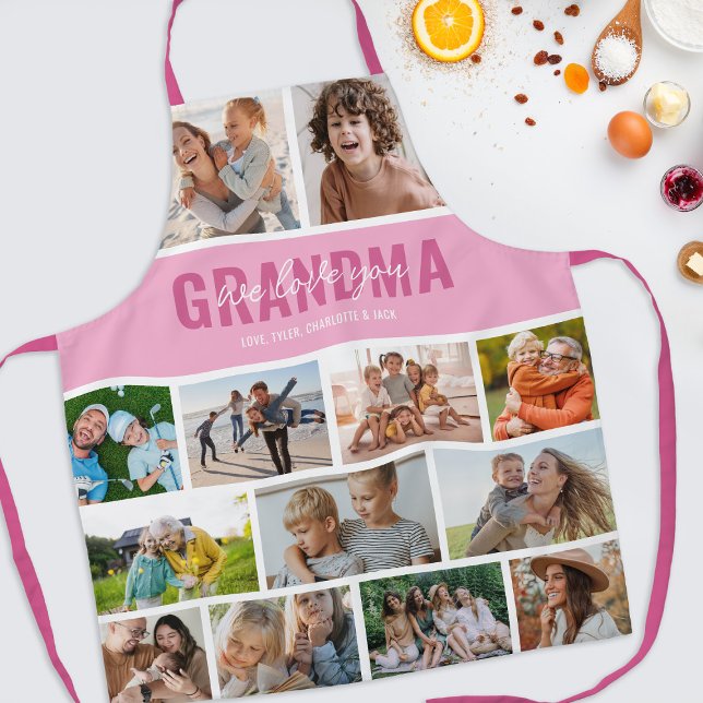 Love You Grandma Photo Collage Pink Apron (Creator Uploaded)