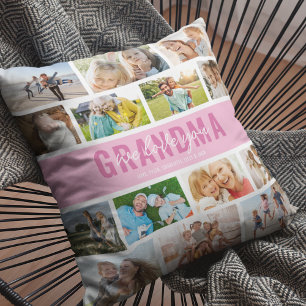 Love You Grandma Photo Collage Pink Throw Pillow