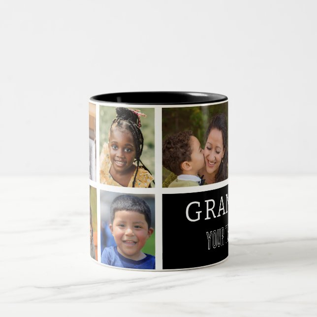 Love You Grandma | Photo Collage & Text  Two-Tone Coffee Mug (Center)