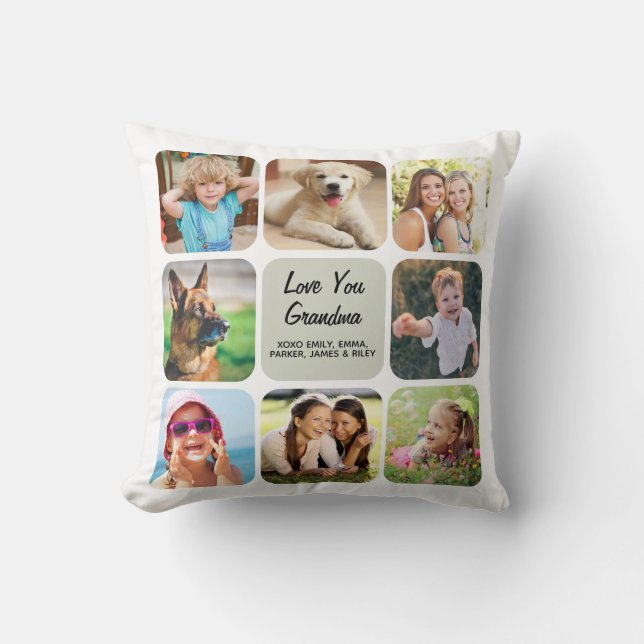 Love You Grandma Photo Collage Throw Pillow (Front)