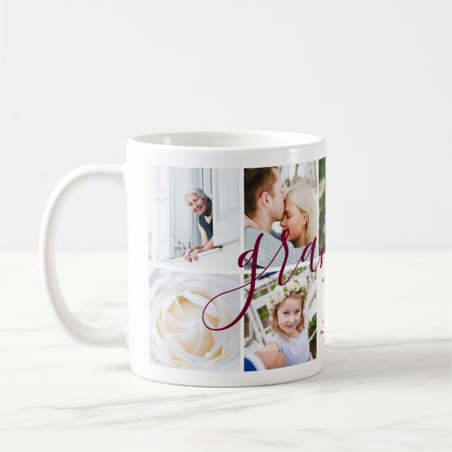 Love You Grandma | Photo Gift Calligraphy Burgundy Coffee Mug (Left)