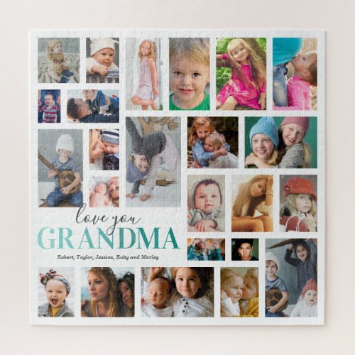 Love You Grandma Photo Jigsaw Puzzle - Grandmas are simply the best! Let nana know how special they are with this adorable personalized puzzle, featuring a 24 photo collage, the saying "love you grandma", and the names of the grandchildren.