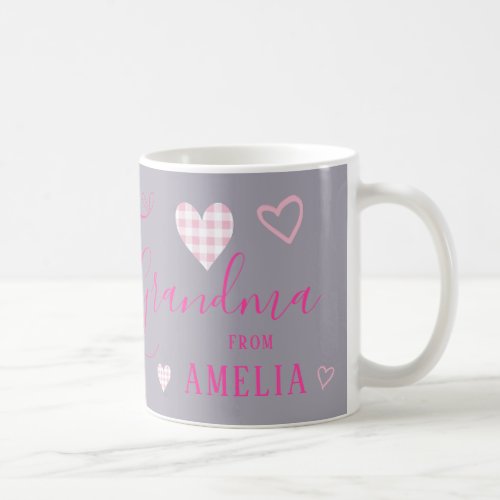 Love You Grandma Pink Buffalo Check Hearts Coffee Mug