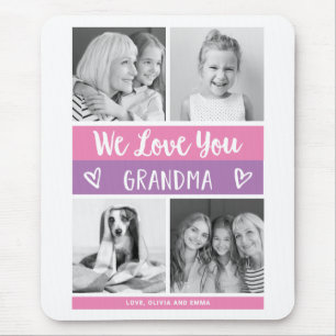 Love You Grandma   Pink Color Block Photo Grid Mouse Pad