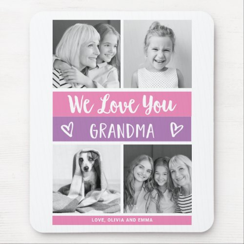 Love You Grandma  Pink Color Block Photo Grid Mouse Pad
