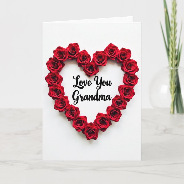 Love You Grandma Rose Heart Card (Front)