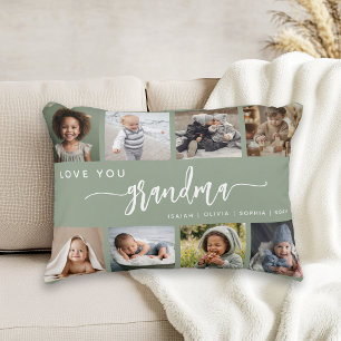 Love You Grandma Sage Green Photo Collage Accent Pillow