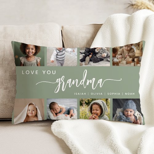 Love You Grandma Sage Green Photo Collage Accent Pillow
