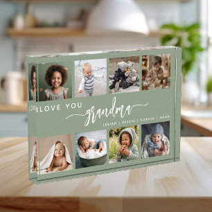 Love You Grandma Sage Green Photo Collage Block