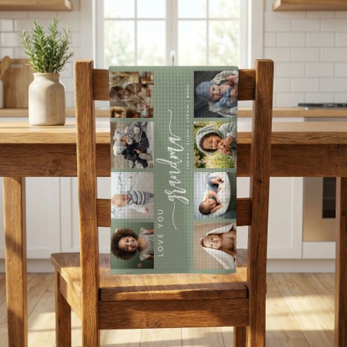 Love You Grandma Sage Green Photo Collage Kitchen Towel