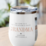 Love You Grandma | Two Photo Collage Thermal Wine Tumbler<br><div class="desc">This simple and sweet tumbler says "We Love you Grandma" in trendy, modern typefaces with a charming heart and a spot for names. Minimal two photo template of your favorite personal photos for a gift anyone would love. Mother's Day is the perfect opportunity to show ALL the moms in our...</div>