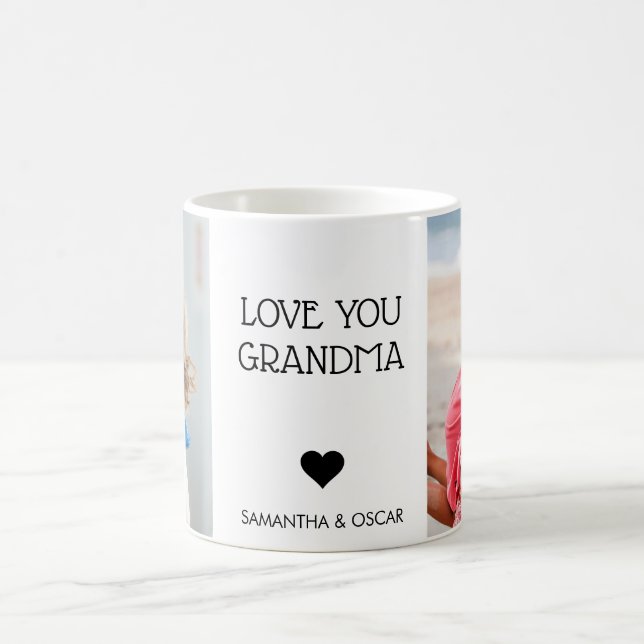 Love You Grandma | Two Photo Handwritten Text Coffee Mug (Center)