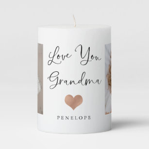 Love You Grandma   Two Photo Script and Heart Pillar Candle