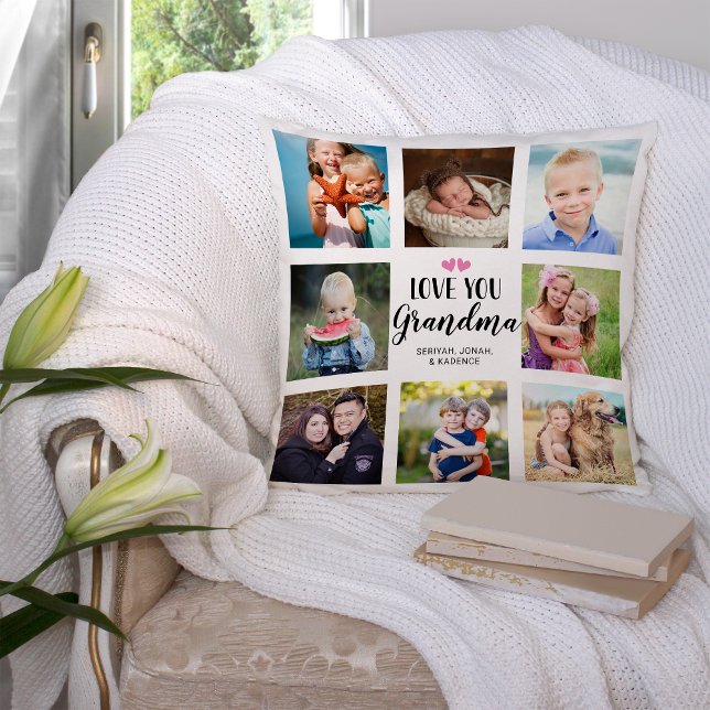 Love You Grandma Typography Photo Collage Throw Pillow (Love You Grandma Typography Photo Collage Throw Pillow)