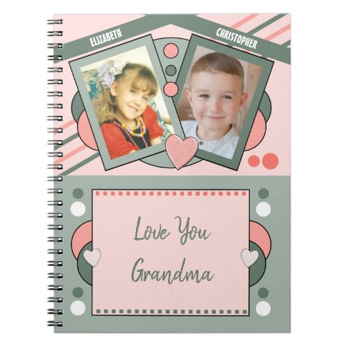 Love you Grandma with photos names green pink Notebook