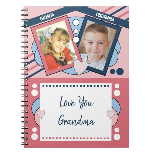 Love you Grandma with photos names pink navy Notebook