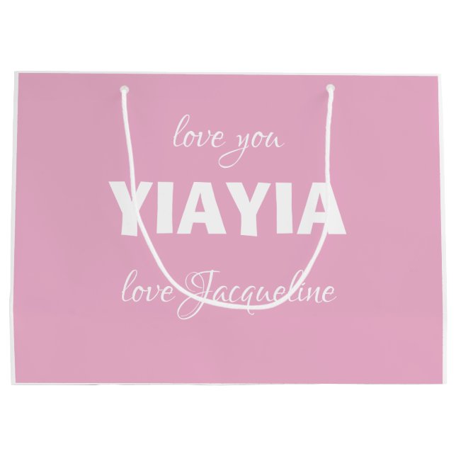 Love You Grandma YIAYIA Gift Script Name Cute Pink Large Gift Bag (Back)