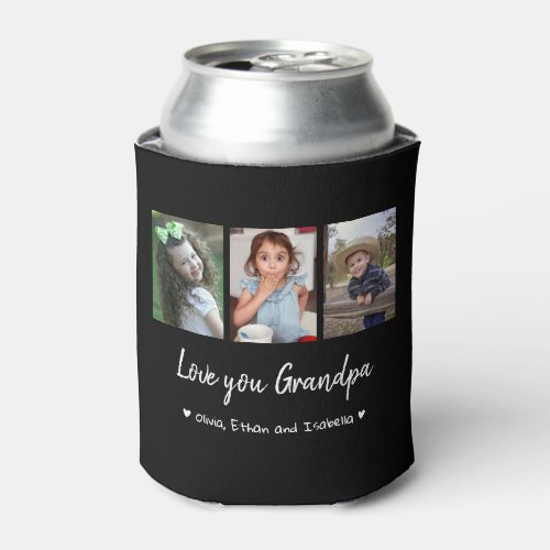 Love You Grandpa 3 Photo Collage Black     Can Cooler