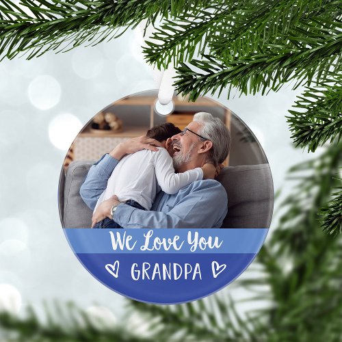 Love You Grandpa  Blue Color Block Two Photo Ornament