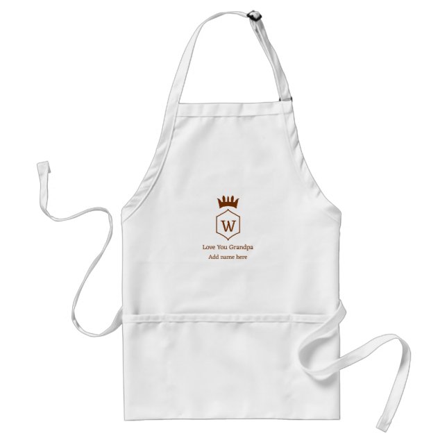 Love you grandpa crown add name details brown squa adult apron (Front)