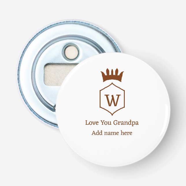 Love you grandpa crown add name details brown squa bottle opener (Front)