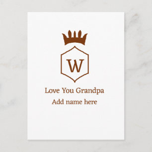 Love you grandpa crown add name details brown squa postcard