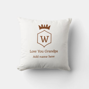 Love you grandpa crown add name details brown squa throw pillow