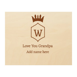 Love you grandpa crown add name details brown squa wood wall art