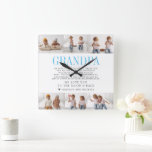 Love You Grandpa | Custom Message Photo Collage Square Wall Clock<br><div class="desc">This simple and sweet clock says "We Love you Grandpa" in trendy, modern typefaces with your custom message, a charming heart and a spot for names. Minimal six photo template of your favorite personal photos for a gift anyone would love. The perfect gift for any dad (can be customized for...</div>