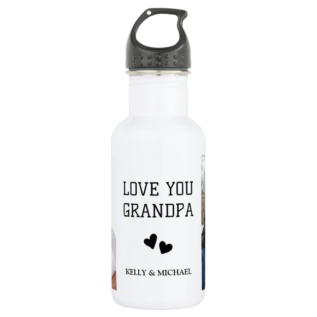 Love You Grandpa Custom Photo Collage Water Bottle (Front)