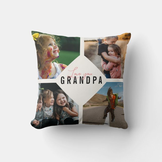 Love You Grandpa Grandchild Photo Collage Keepsake Throw Pillow (Front)