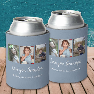 Love You Grandpa Grandkids 3 Photo Collage Gray Can Cooler