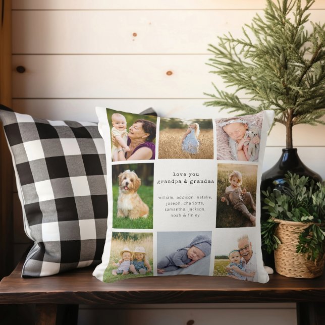Love You Grandpa & Grandma Photo Collage Throw Pillow (Creator Uploaded)