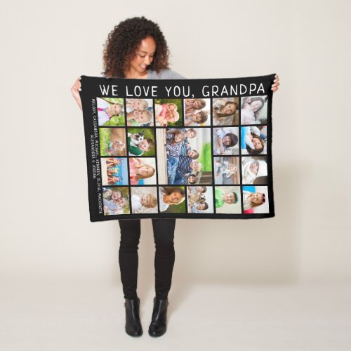 Love You Grandpa Handwritten 21 Photo Collage Fleece Blanket