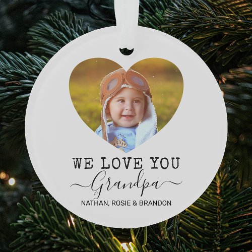 Love You Grandpa heart Photo Christmas Tree Ornament