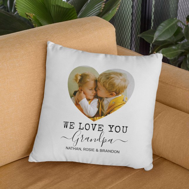 Love You Grandpa heart Photo Throw Pillow (Creator Uploaded)